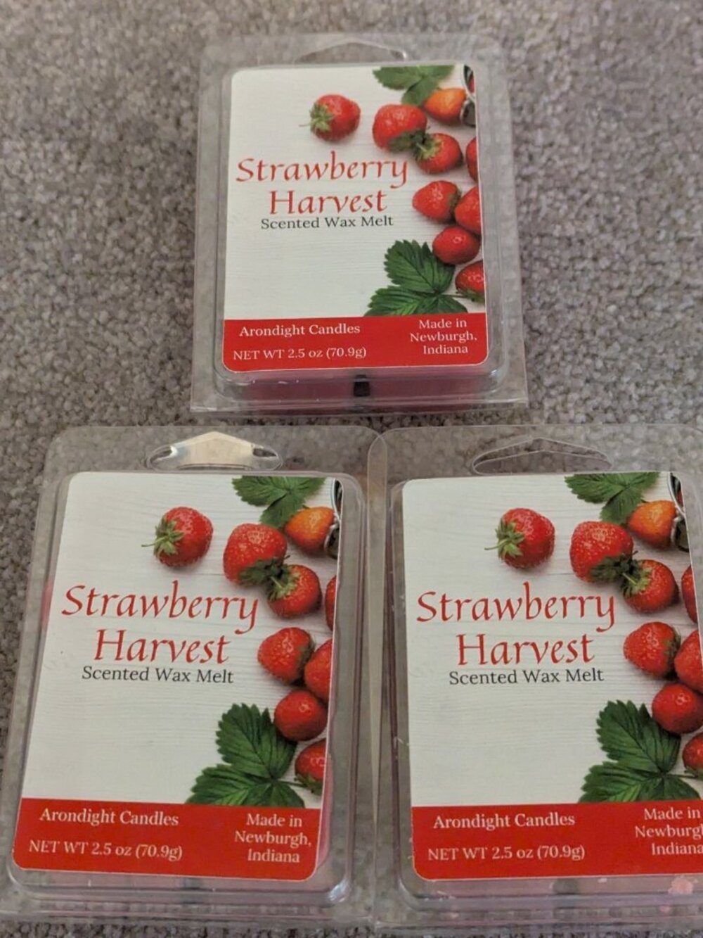 Lot of 3 Strawberry Scented Wax Melts 100% Soy Wax Tarts Home Fragrance